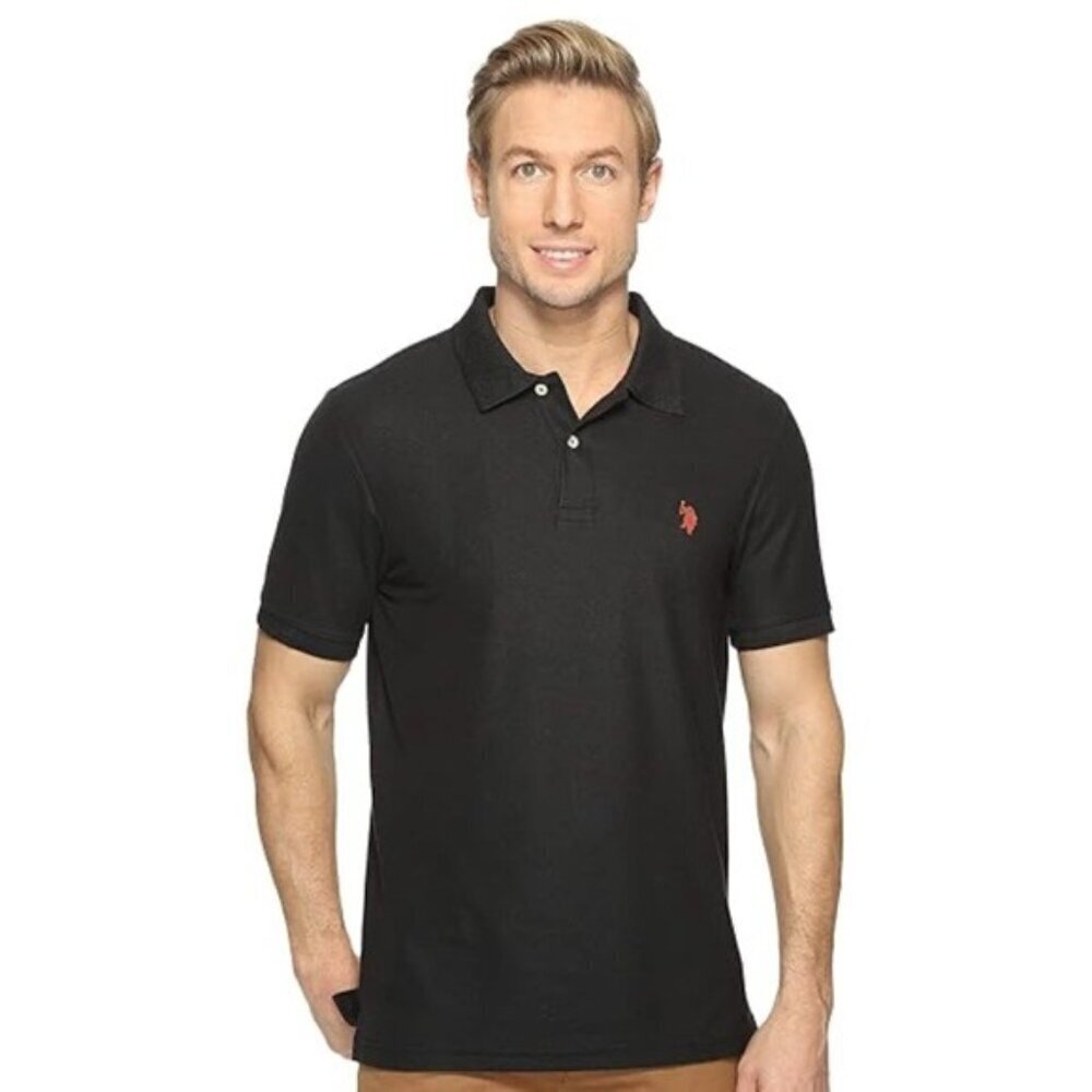 U.S. Polo Assn. Men's Poly Spandex Engineered Black Polo Shirt Size Large NWT